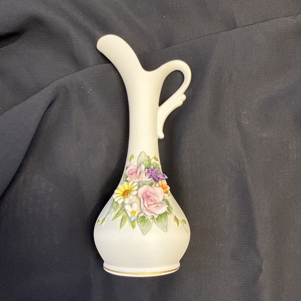 Vintage Exclusive‎ Lefton China Floral Design Mini 1 Handle Vase Made in Japan